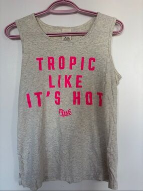 PINK Victoria's Secret Gray Tank with Hot Pink Lettering